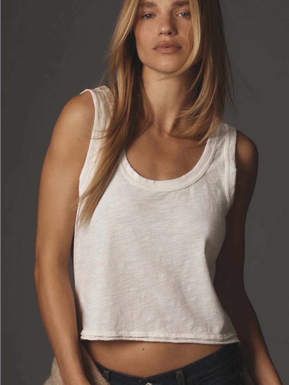Pilcro Cream Cropped Scoop Tank